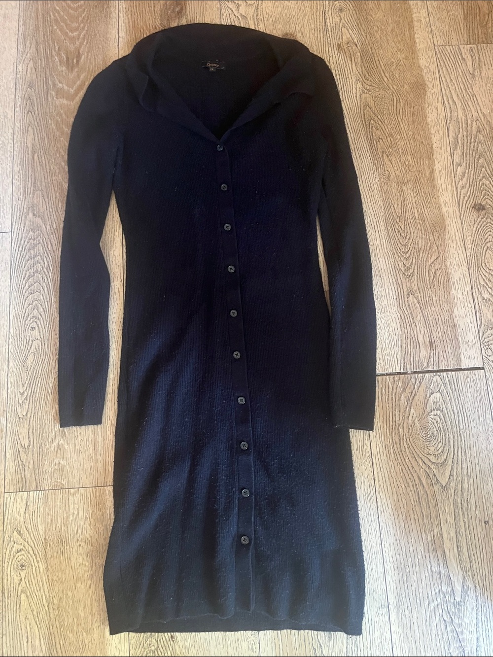 Quince Black Long-Sleeve Button Front Knit Midi Dress